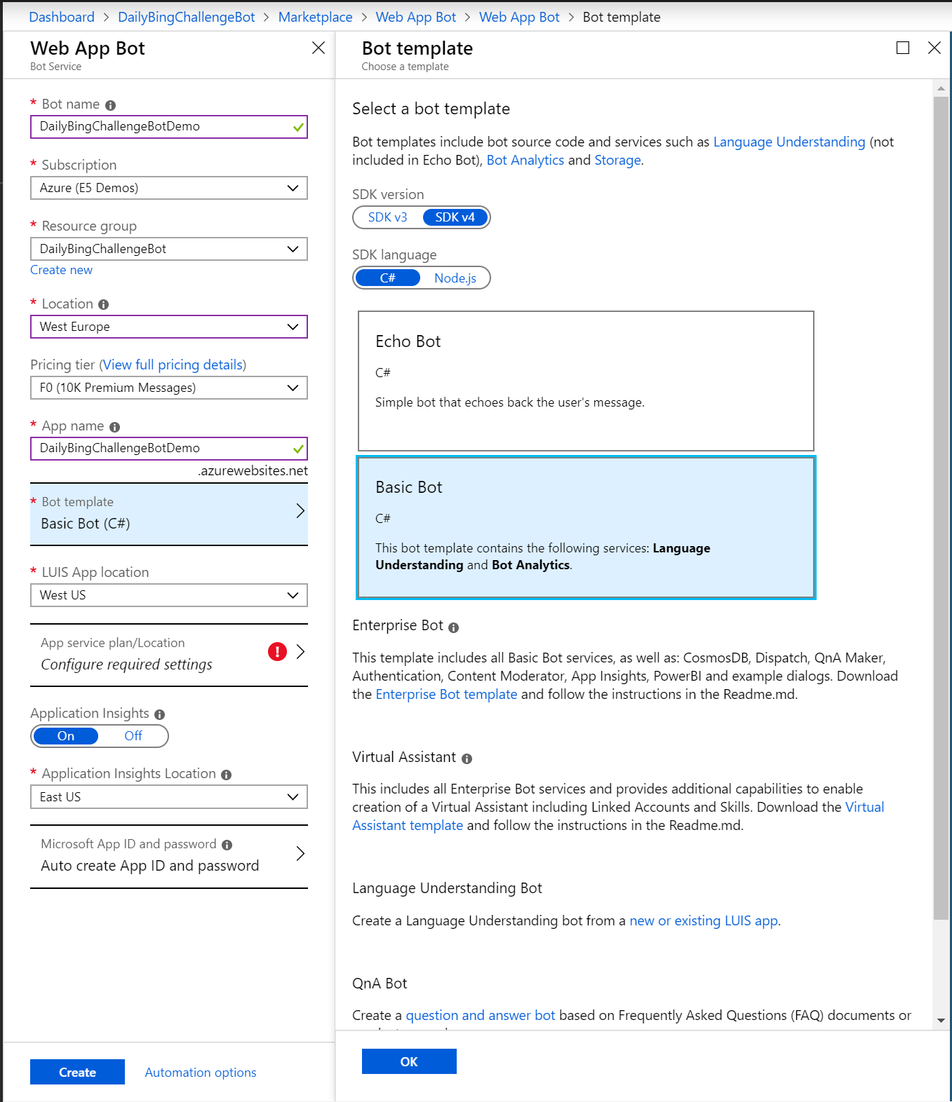 Web App Bot creation